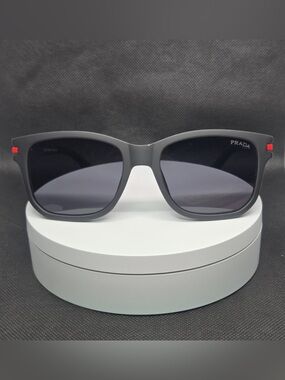 Prada Men’s Matte Black Sunglasses with Dark Gray Lenses